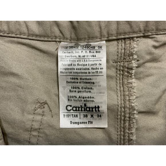 Carhartt Dangaree Fit Canvas Work Pants 38x34 Tan Khaki Carpenter - Picture 4 of 7